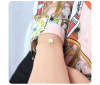 Gold Plated White Pearl Cover by Leaf Silver Bracelet BRS-217-GP